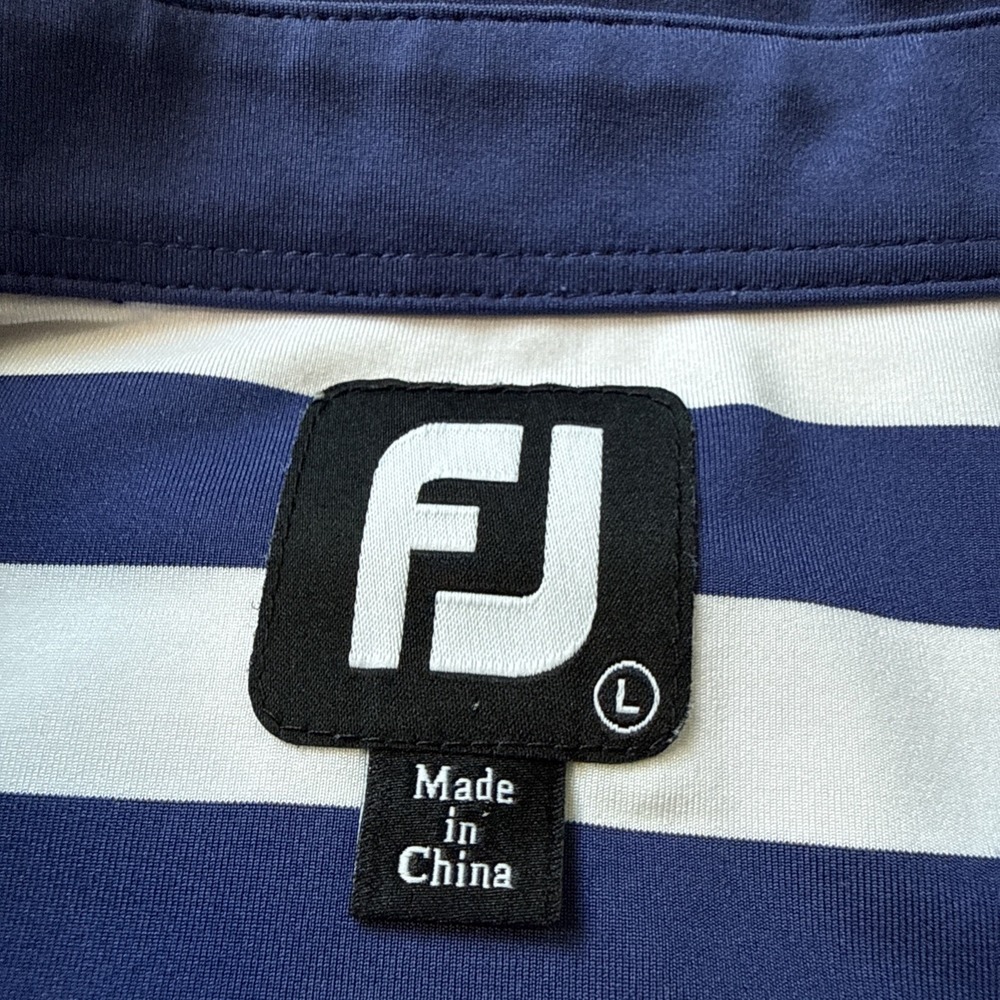 FootJoy Polo Shirt Mens L Blue Striped Golf Performance Logo Troy Burne - Picture 3 of 9
